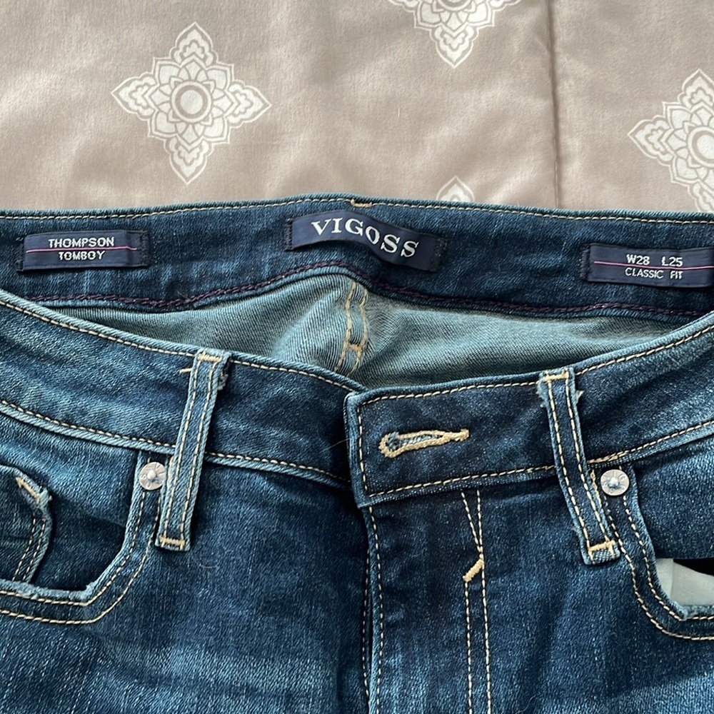 Vigoss Thompson Tomboy Jeans Women’s Sz 28x25 Dark Wash Distressed Straight NWOT - Picture 6 of 6